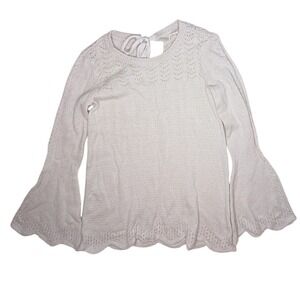Lauren Conrad Women's Knit Sweater Top Bell Sleeves Crochet‎ Trim S Back Tie